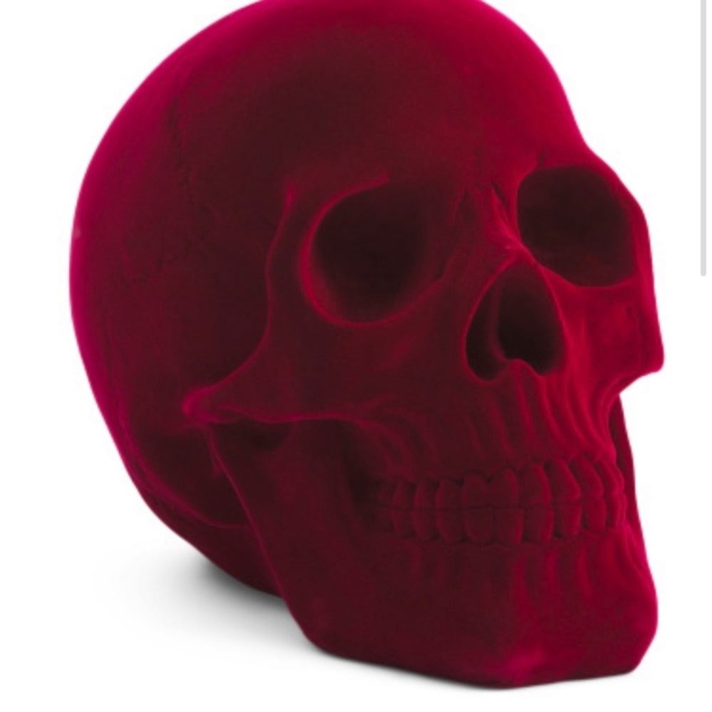 Hallows Eve Flocking Red Velvet Skull 6”